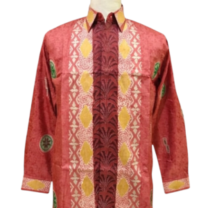 Premium Silk Batik Shirt – Elegant Crimson